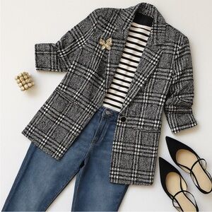 LOFT Black & White Plaid Blazer | Classic Tweed Style Business Casual Jacket